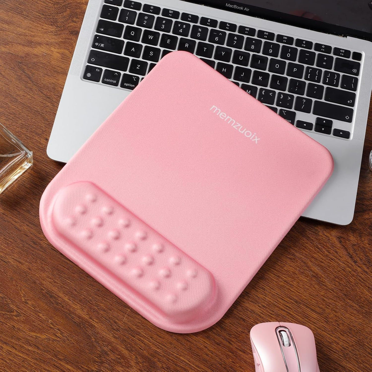 Pink Ergonomic Mouse Pad with Wrist Rest Support,Premium Memory Foam Cushioning for Pain Relief, Non-Slip PU Base for Stable Smooth Control - Perfect for Laptop, Computer, and Home Office