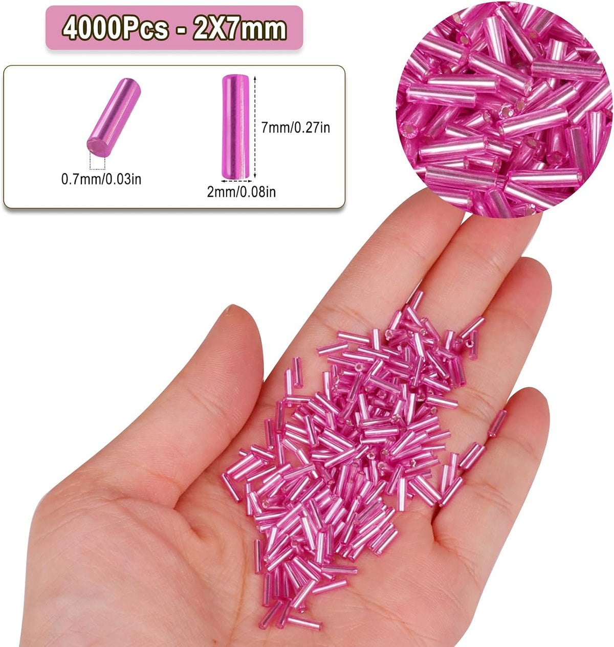 4000pcs Peach Bugle Beads Bulk -Embroidery Beads,Long Tube Bead for Jewelry Making, Bracelet Necklaces Supplies,Craft DIY(7x2mm)