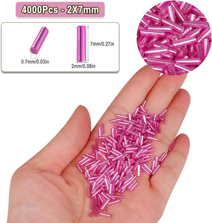 4000pcs Peach Bugle Beads Bulk -Embroidery Beads,Long Tube Bead for Jewelry Making, Bracelet Necklaces Supplies,Craft DIY(7x2mm)