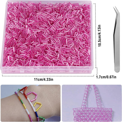4000pcs Peach Bugle Beads Bulk -Embroidery Beads,Long Tube Bead for Jewelry Making, Bracelet Necklaces Supplies,Craft DIY(7x2mm)