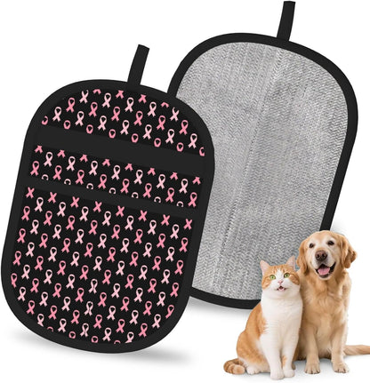 Breast Cancer Awareness Pink Ribbon Pet Hair Removal Glove Dogs Hair Remover Glove Cats Fur Removal Tool with Hanging Loop for Couch 6.7X9.5 in