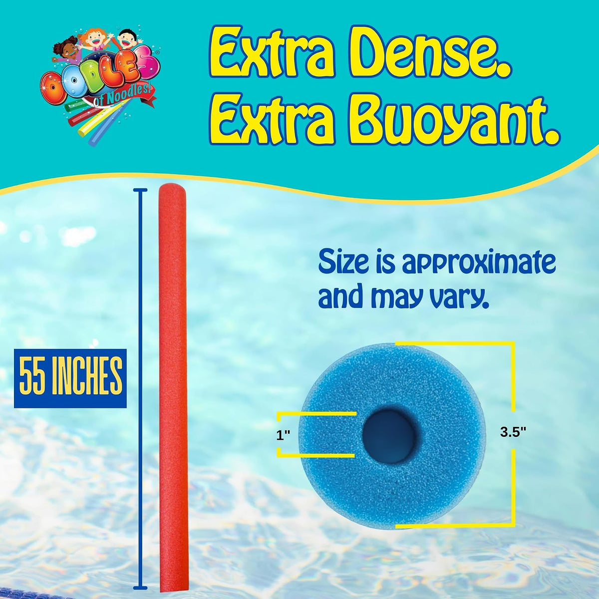 Premium Jumbo XL Pool Swim Noodles - 6 Pack - Approx. 55 inch x 3.5 inch Hollow Core Pool Noodles Foam Tube - Durable for Heavy Duty Swimming, Water Aerobics, Crafts, & DIY Projects