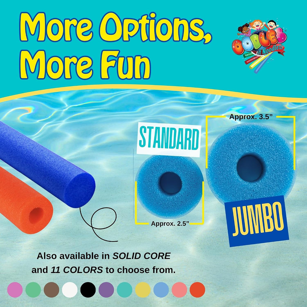 Premium Jumbo XL Pool Swim Noodles - 6 Pack - Approx. 55 inch x 3.5 inch Hollow Core Pool Noodles Foam Tube - Durable for Heavy Duty Swimming, Water Aerobics, Crafts, & DIY Projects