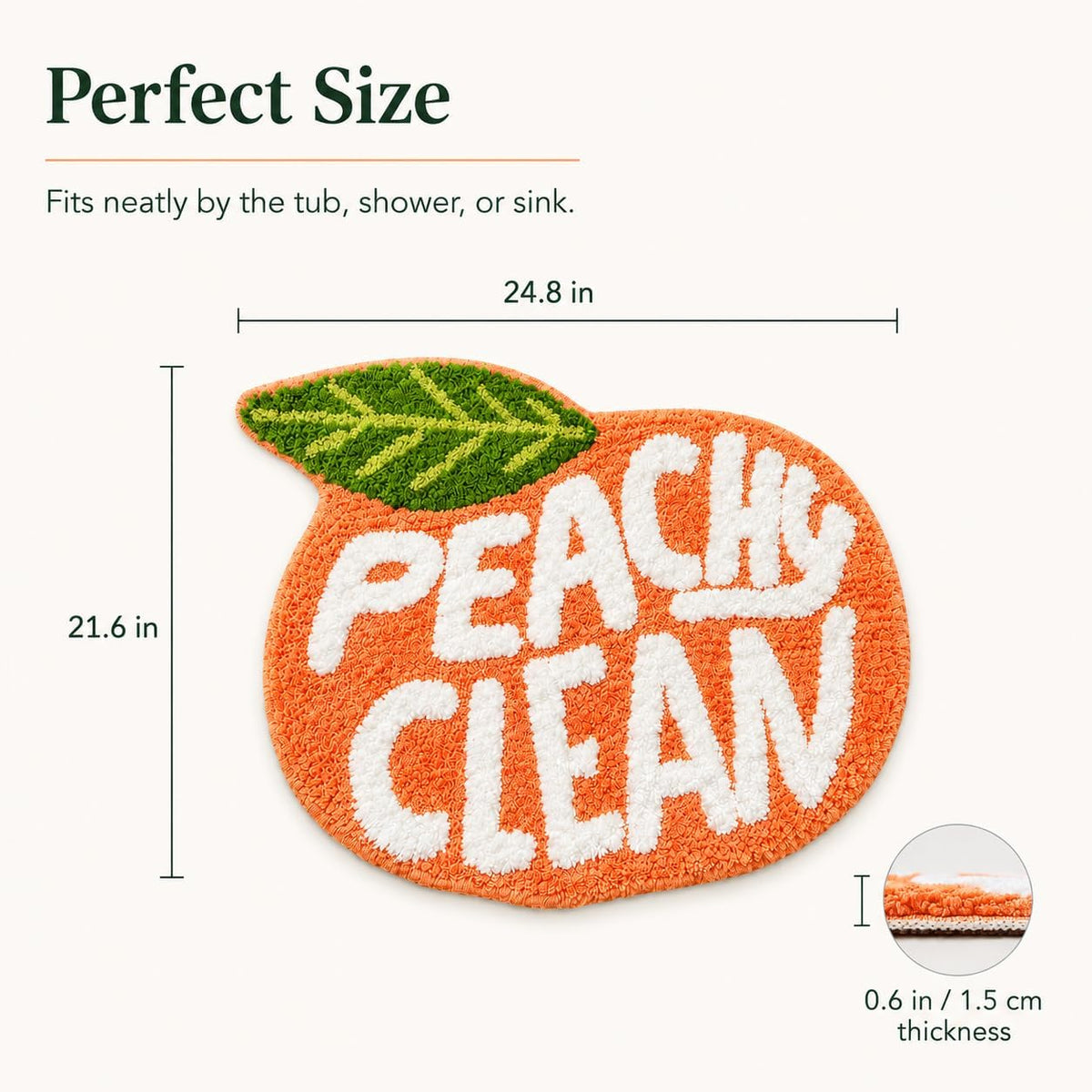Peach Clean Bath Mat, Decor Door Mat Bathroom Area Rug Peachy, Soft & Absorbent Plush Coral Fabric, Also for Bedroom, Toilet Non-Slip and Washable
