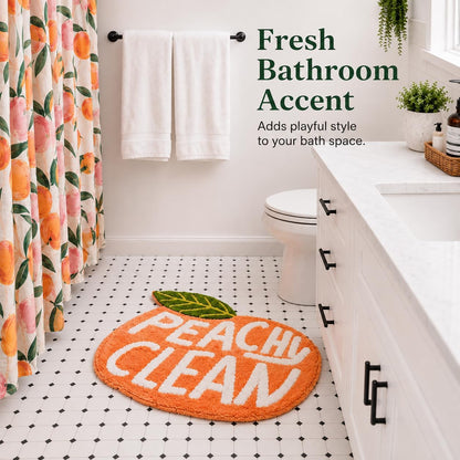 Peach Clean Bath Mat, Decor Door Mat Bathroom Area Rug Peachy, Soft & Absorbent Plush Coral Fabric, Also for Bedroom, Toilet Non-Slip and Washable