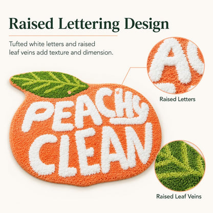 Peach Clean Bath Mat, Decor Door Mat Bathroom Area Rug Peachy, Soft & Absorbent Plush Coral Fabric, Also for Bedroom, Toilet Non-Slip and Washable