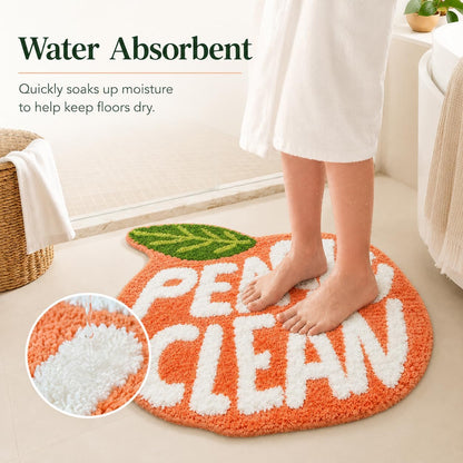 Peach Clean Bath Mat, Decor Door Mat Bathroom Area Rug Peachy, Soft & Absorbent Plush Coral Fabric, Also for Bedroom, Toilet Non-Slip and Washable