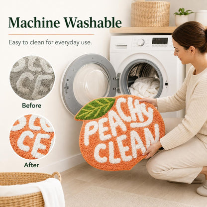 Peach Clean Bath Mat, Decor Door Mat Bathroom Area Rug Peachy, Soft & Absorbent Plush Coral Fabric, Also for Bedroom, Toilet Non-Slip and Washable