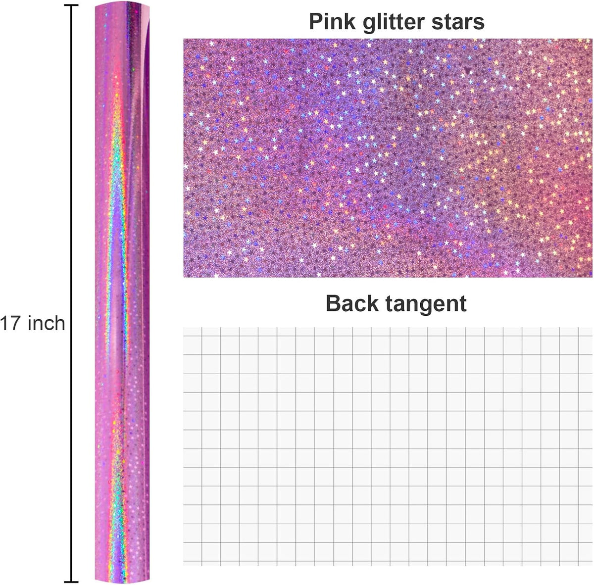 Burymento Pink Wrapping Paper Roll, Metallic Holographic Star Gift Wrap for Birthday, Valentines, Mothers day, Graduation, Wedding, Fathers day, Baby Shower, Christmas (17 IN x 32.8 FT)