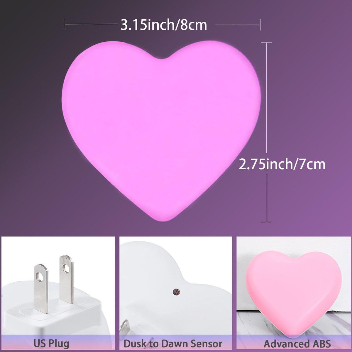 Night Lights Plug into Wall, LED Night Light for Kids, Cute Nightlight with Auto Dusk to Dawn Sensor, LED Nightlight with Soft Warm Light for Bedroom, Nursery, Bathroom, Hallway (Pink)