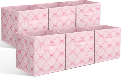 6 Pcs Light Pink Bow Cube Storage Bins 11 Inch Storage Basket