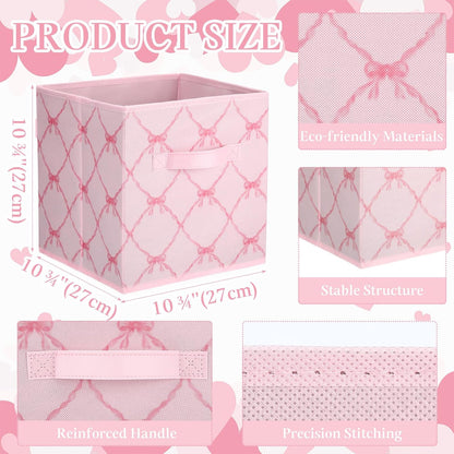 6 Pcs Light Pink Bow Cube Storage Bins 11 Inch Storage Basket
