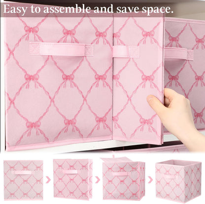 6 Pcs Light Pink Bow Cube Storage Bins 11 Inch Storage Basket