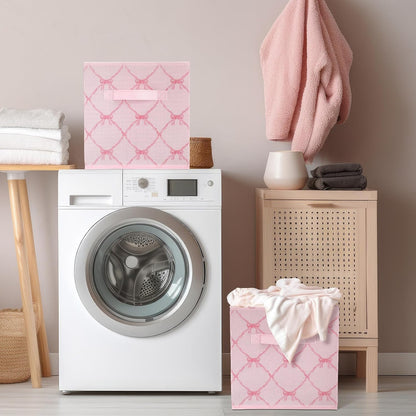 6 Pcs Light Pink Bow Cube Storage Bins 11 Inch Storage Basket