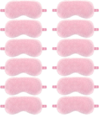 12 Pcs Plush Sleep Eye Mask Bulk, Pink