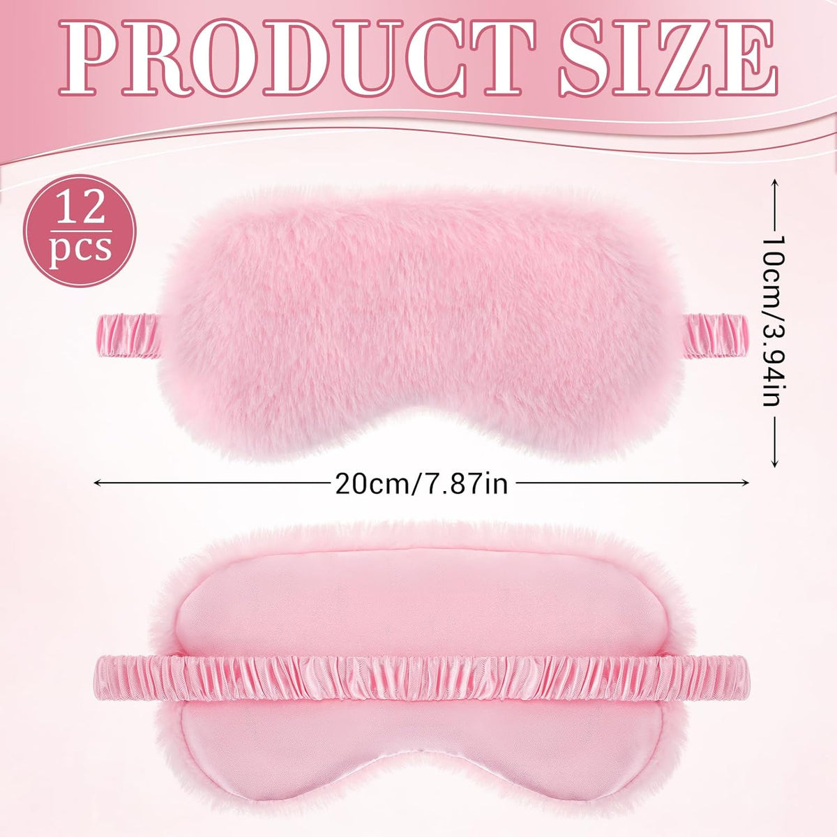12 Pcs Plush Sleep Eye Mask Bulk, Pink