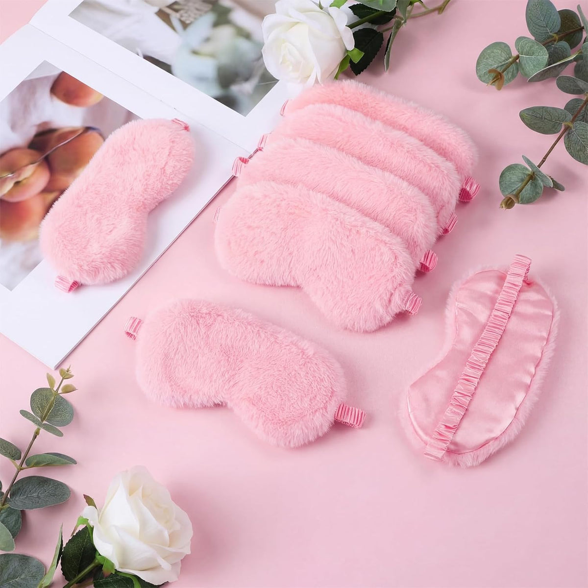12 Pcs Plush Sleep Eye Mask Bulk, Pink