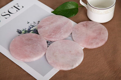 Set of 4 Pink Rose Quartz Crystal Coasters Healing Gemstone Slices