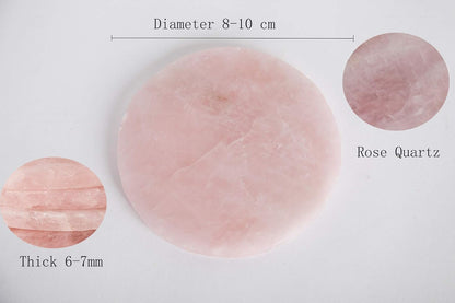 Set of 4 Pink Rose Quartz Crystal Coasters Healing Gemstone Slices