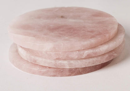 Set of 4 Pink Rose Quartz Crystal Coasters Healing Gemstone Slices