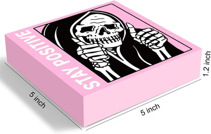 Cute Halloween Decor Indoor Skull Gothic Home Decor Goth Decor Halloween Skeletons Stay Positive Skulls Skeleton Man Sign for Home Office Desk Accessories Gifts 5 x 5 Inches (Pink)