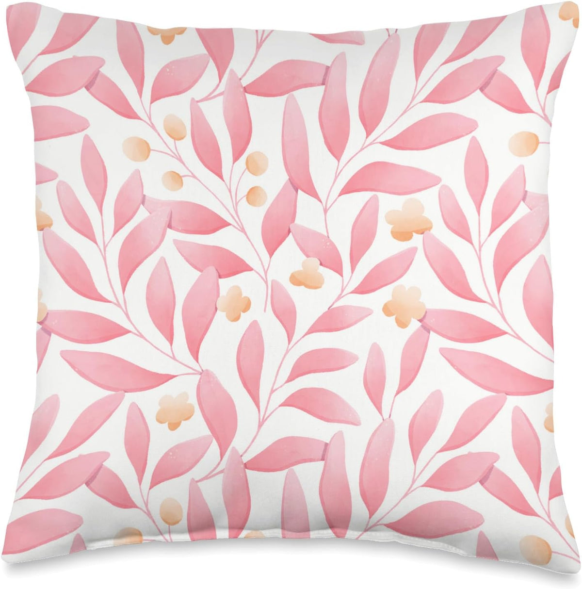 Pink Peach Colors Floral Foliage Spring Summer Pattern Throw Pillow