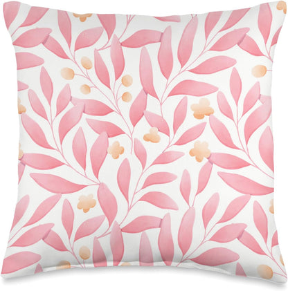 Pink Peach Colors Floral Foliage Spring Summer Pattern Throw Pillow