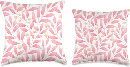 Pink Peach Colors Floral Foliage Spring Summer Pattern Throw Pillow