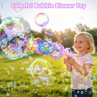 Dinosaur Bubble Gun for Girls, Pink Outdoor Bubble Machine Toy Ages 3-8