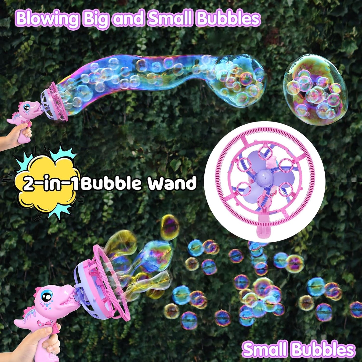 Dinosaur Bubble Gun for Girls, Pink Outdoor Bubble Machine Toy Ages 3-8