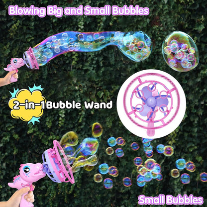 Dinosaur Bubble Gun for Girls, Pink Outdoor Bubble Machine Toy Ages 3-8