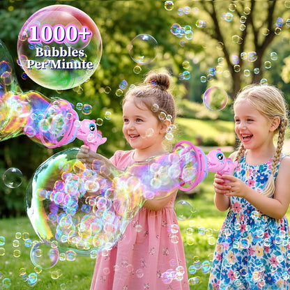 Dinosaur Bubble Gun for Girls, Pink Outdoor Bubble Machine Toy Ages 3-8
