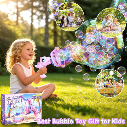Dinosaur Bubble Gun for Girls, Pink Outdoor Bubble Machine Toy Ages 3-8
