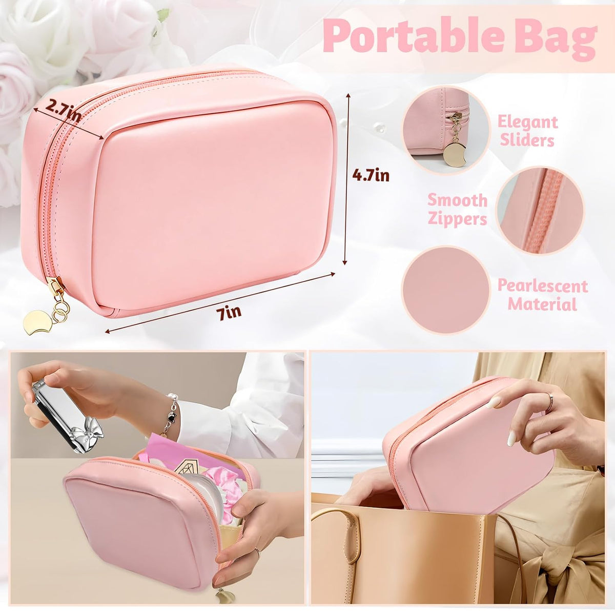 Women's Wedding Emergency Kit for Bride Wedding Survival Set with Makeup Bag, 42 Pc Wedding Daily Travel Essential Items (Pink)