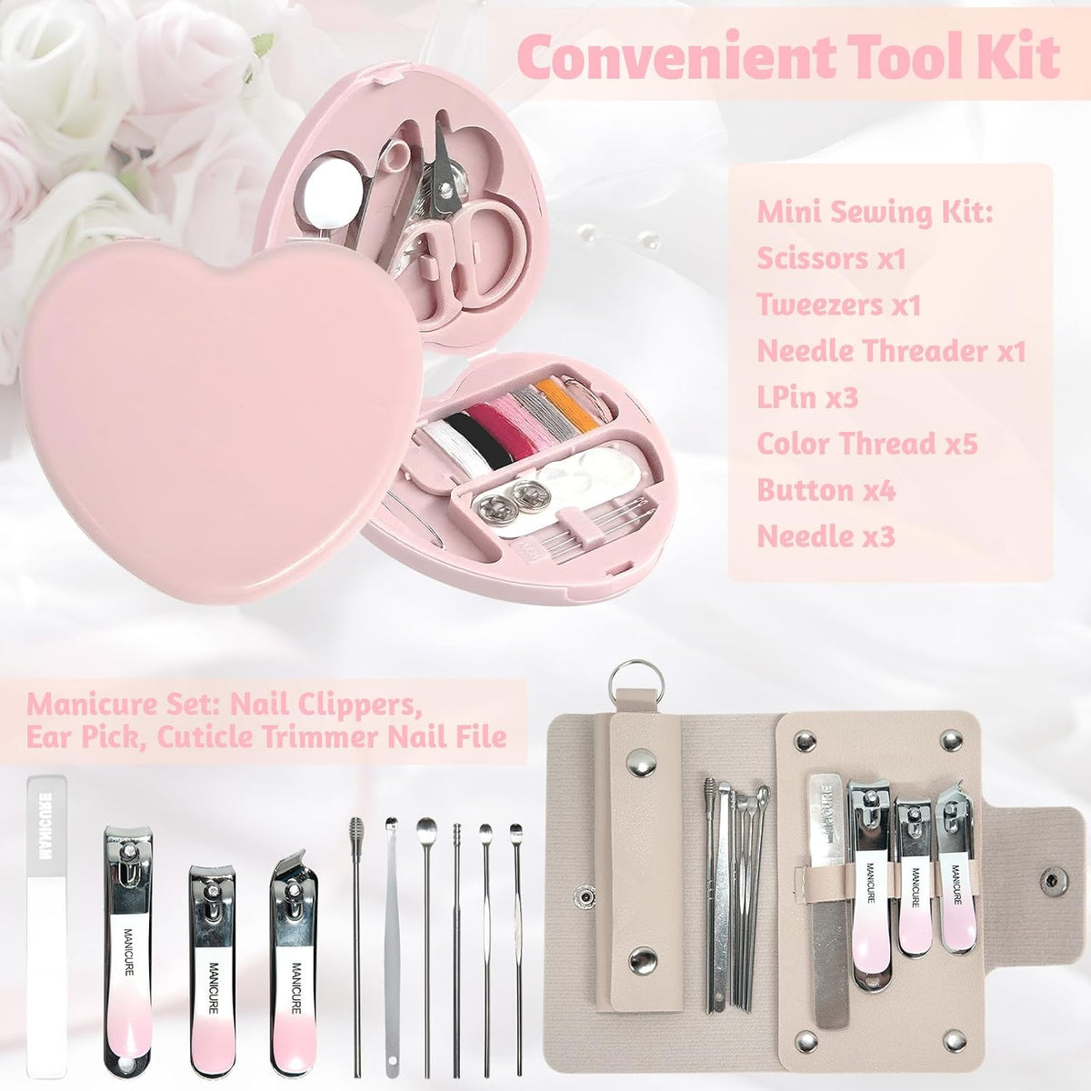 Women's Wedding Emergency Kit for Bride Wedding Survival Set with Makeup Bag, 42 Pc Wedding Daily Travel Essential Items (Pink)