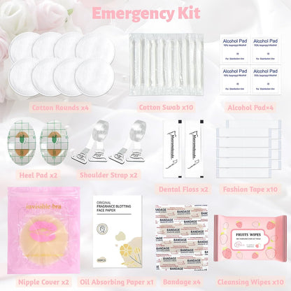 Women's Wedding Emergency Kit for Bride Wedding Survival Set with Makeup Bag, 42 Pc Wedding Daily Travel Essential Items (Pink)