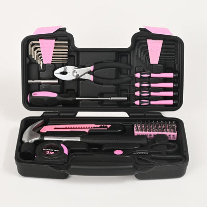 58-Piece Household Tool Set for Women with Plastic Toolbox, Pink