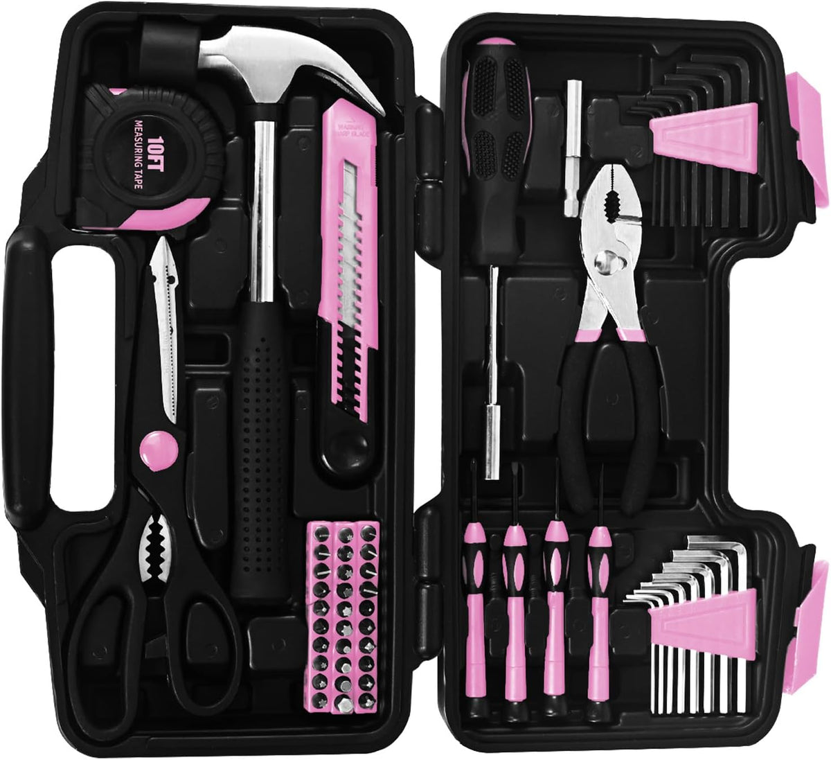 58-Piece Household Tool Set for Women with Plastic Toolbox, Pink