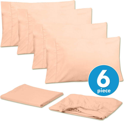 6 Piece Bed Sheet Set, Full, Peach