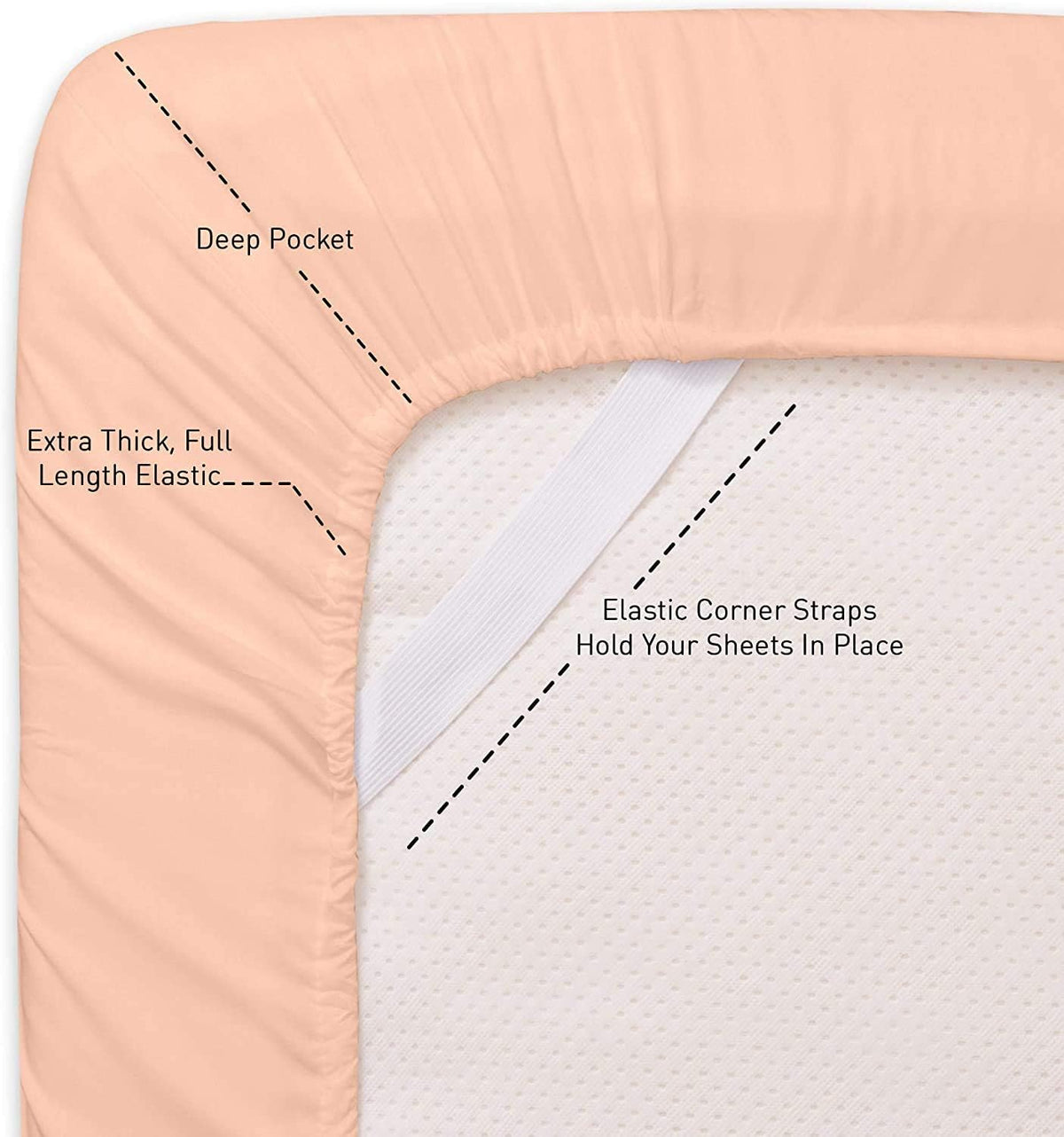 6 Piece Bed Sheet Set, Full, Peach