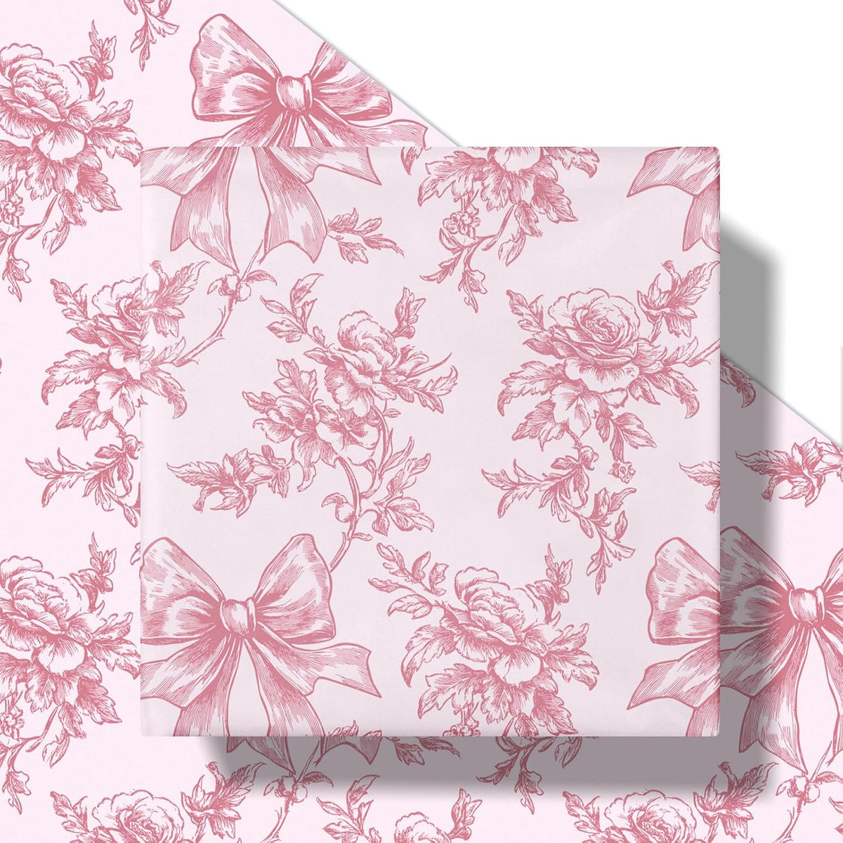 Vintage Floral Bow Wrapping Paper Roll, Mini Roll, Elegant Roses and Bows Design, Sweet Pink Gift Wrap for Girls, Wedding, Birthday, Valentine's Day, Bridal Shower, 17 Inches x 16.4 Feet