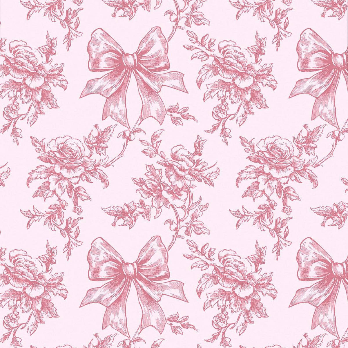 Vintage Floral Bow Wrapping Paper Roll, Mini Roll, Elegant Roses and Bows Design, Sweet Pink Gift Wrap for Girls, Wedding, Birthday, Valentine's Day, Bridal Shower, 17 Inches x 16.4 Feet
