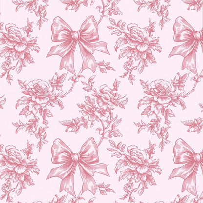 Vintage Floral Bow Wrapping Paper Roll, Mini Roll, Elegant Roses and Bows Design, Sweet Pink Gift Wrap for Girls, Wedding, Birthday, Valentine's Day, Bridal Shower, 17 Inches x 16.4 Feet