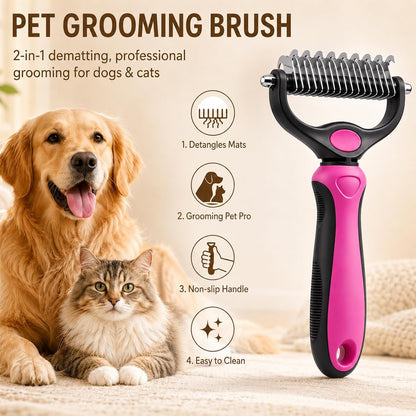 Deshedding Brush for Dogs and Cats,Undercoat Rake Pet Brush for Long Hair,Professional Deshedding Tool, Ideal For Medium Or Long Haired BreedsGrooming Tool for Thick Coats (Pink)