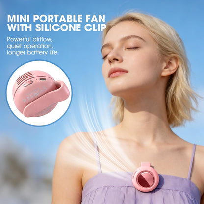 Portable Clip-On Bladeless Fan, Mini USB Rechargeable 360° Rotatable Fan, 3-Speed Silent Personal Cooling Fan for Outdoor Travel Office (Pink)