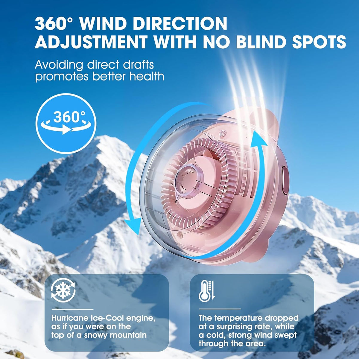 Portable Clip-On Bladeless Fan, Mini USB Rechargeable 360° Rotatable Fan, 3-Speed Silent Personal Cooling Fan for Outdoor Travel Office (Pink)