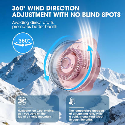 Portable Clip-On Bladeless Fan, Mini USB Rechargeable 360° Rotatable Fan, 3-Speed Silent Personal Cooling Fan for Outdoor Travel Office (Pink)