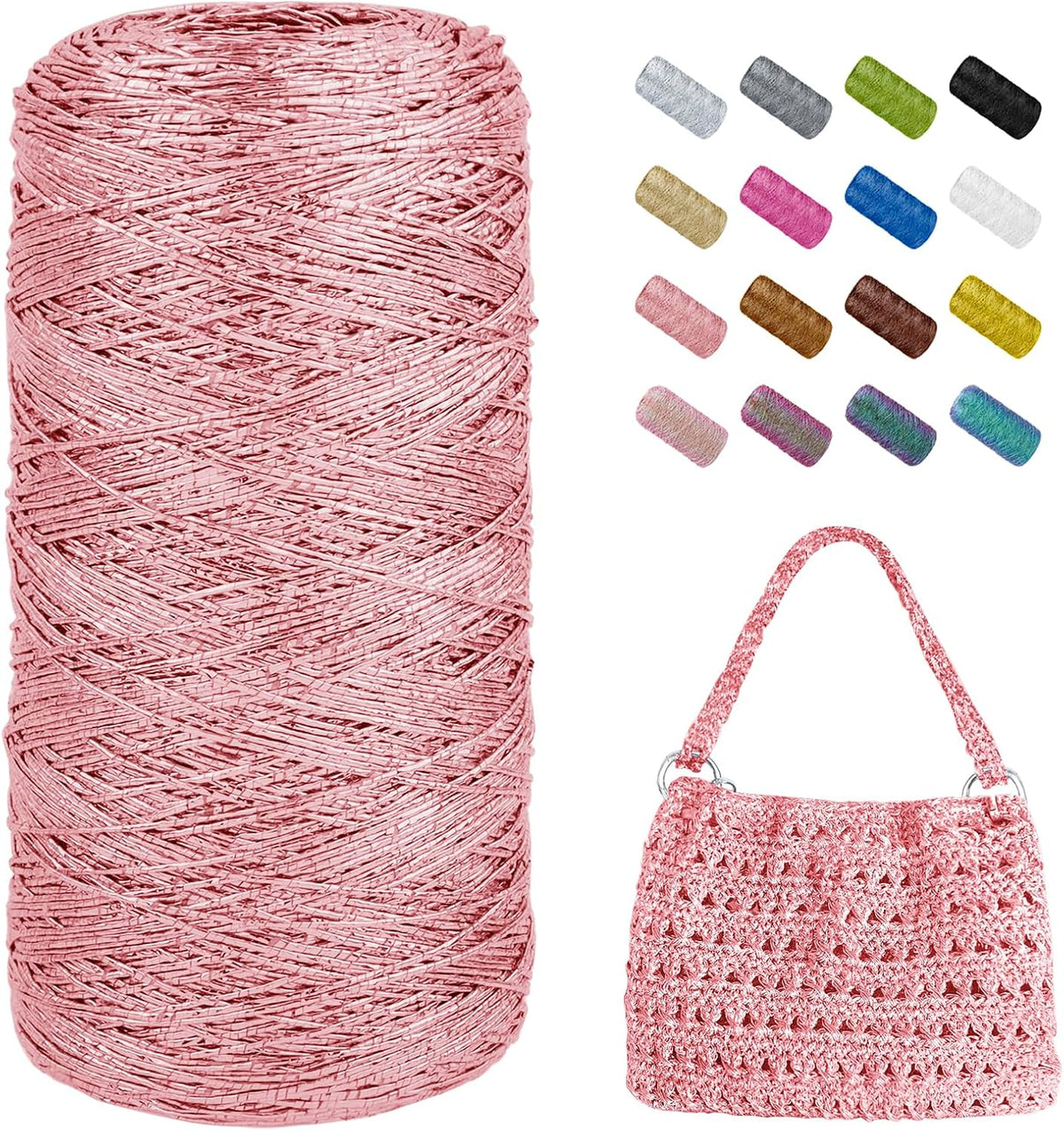 Metallic Macrame Cord 1mm x 525 Yards, Peach Pink Glitter Yarn for Crocheting Bags, Polyester Cord Sparkle Macrame Yarn for Crocheting Pendants, Home Decor, DIY Crafts