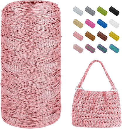 Metallic Macrame Cord 1mm x 525 Yards, Peach Pink Glitter Yarn for Crocheting Bags, Polyester Cord Sparkle Macrame Yarn for Crocheting Pendants, Home Decor, DIY Crafts