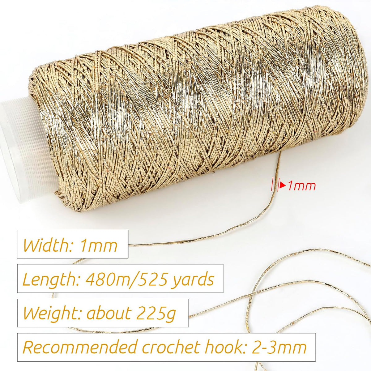 Metallic Macrame Cord 1mm x 525 Yards, Peach Pink Glitter Yarn for Crocheting Bags, Polyester Cord Sparkle Macrame Yarn for Crocheting Pendants, Home Decor, DIY Crafts